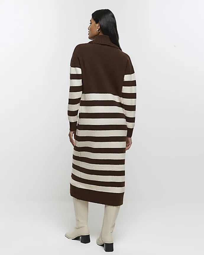 Brown stripe jumper midi dress