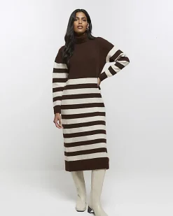Brown stripe jumper midi dress