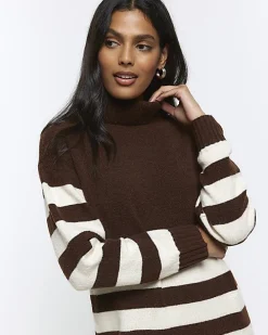 Brown stripe jumper midi dress