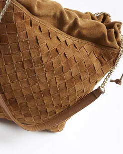 Brown suede weave slouch tote bag