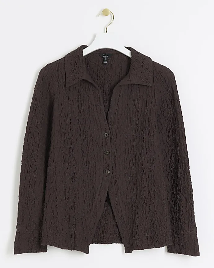 Brown textured long sleeve shirt