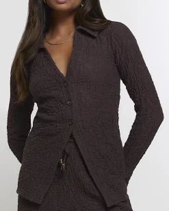 Brown textured long sleeve shirt