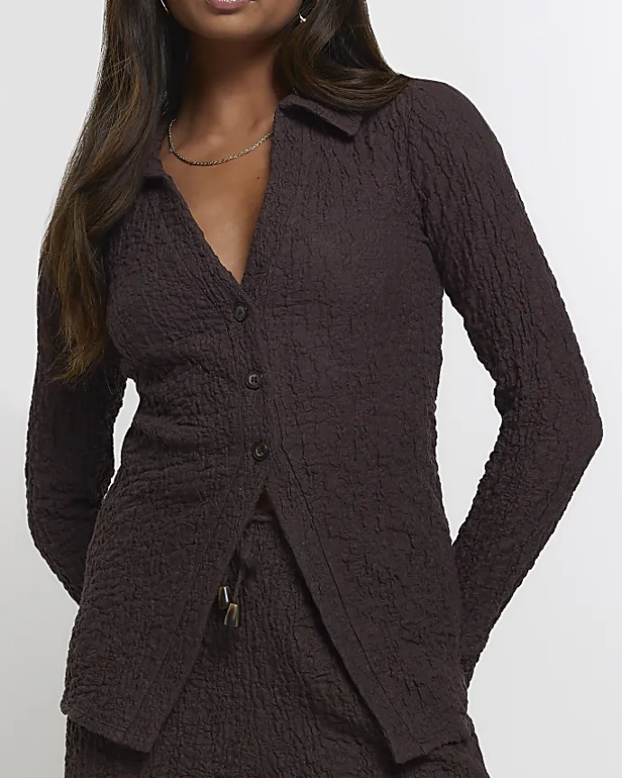 Brown textured long sleeve shirt