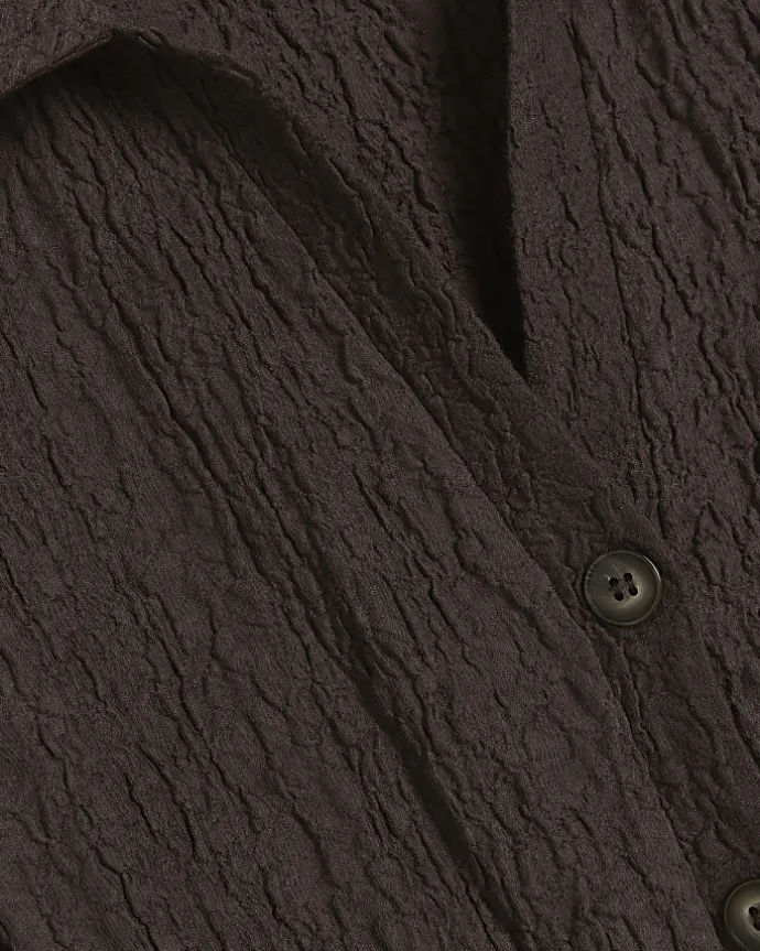 Brown Textured Midi Shirt Dress