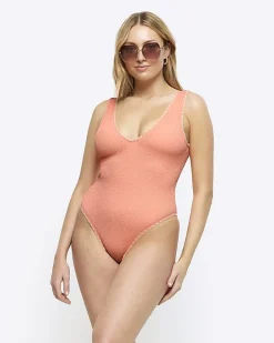 Coral crinkle Whipstitch Swimsuit