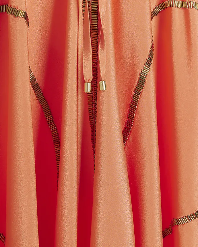 Coral embellished plunge beach maxi dress