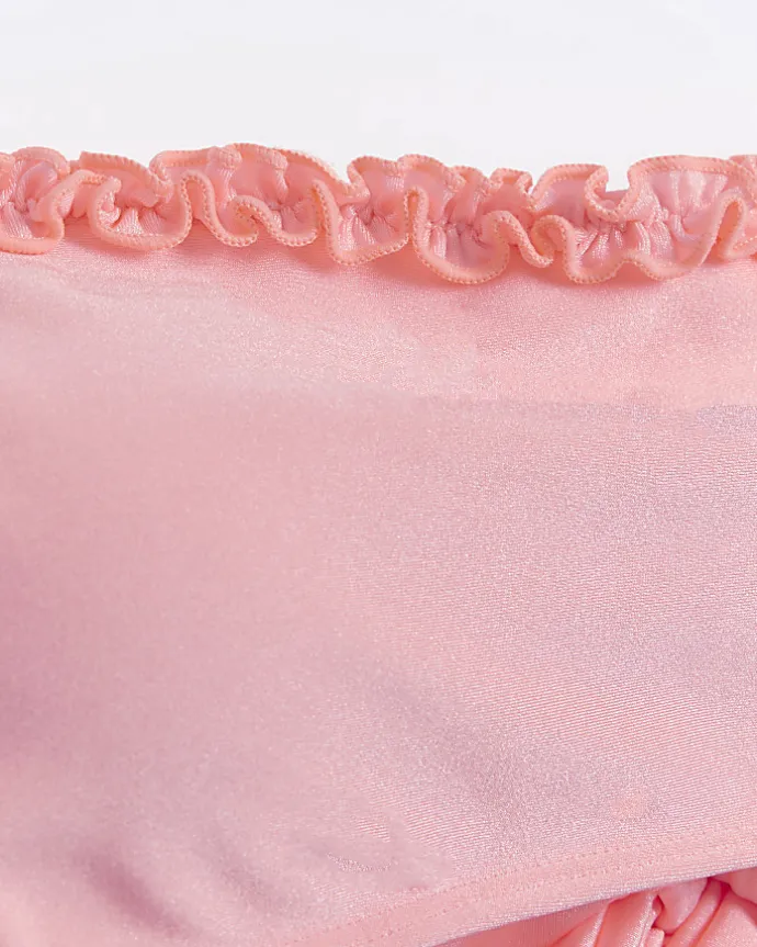 Coral frill bandeau bikini top