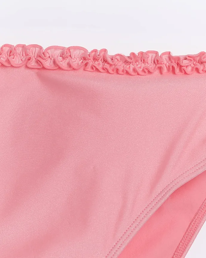 Coral high waisted frill bikini bottoms