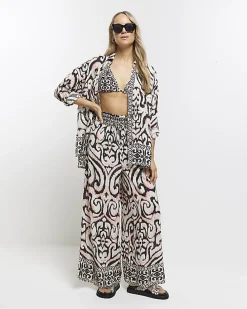 Cream abstract beach shirt