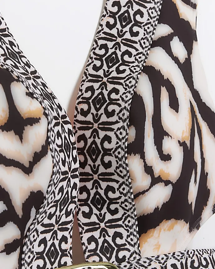 Cream abstract buckle swimsuit
