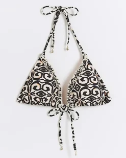 Cream abstract frill triangle bikini top