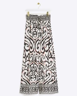 Cream abstract wide leg beach trousers
