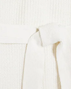 Cream belted high neck jumper midi dress