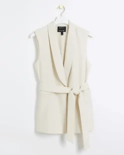 Cream Belted Longline Waistcoat