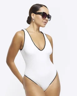 Cream crinkle Whipstitch Swimsuit