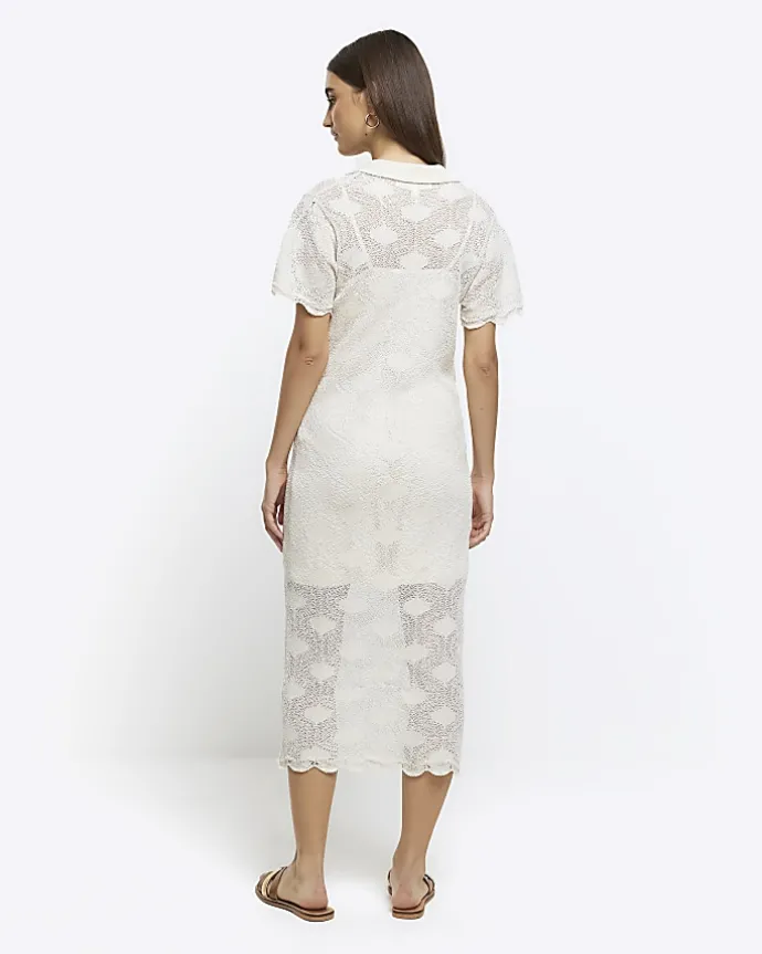Cream crochet beach midi dress
