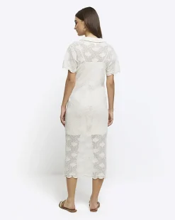 Cream crochet beach midi dress