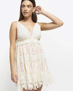 Cream crochet sequin beach mini dress