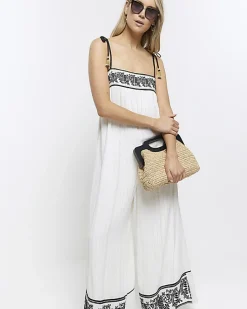 Cream embroidered bandeau jumpsuit