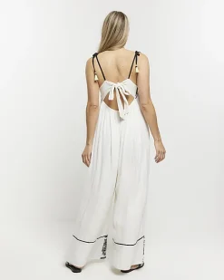 Cream embroidered bandeau jumpsuit
