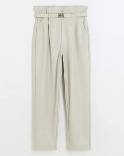 Cream faux leather paperbag trousers