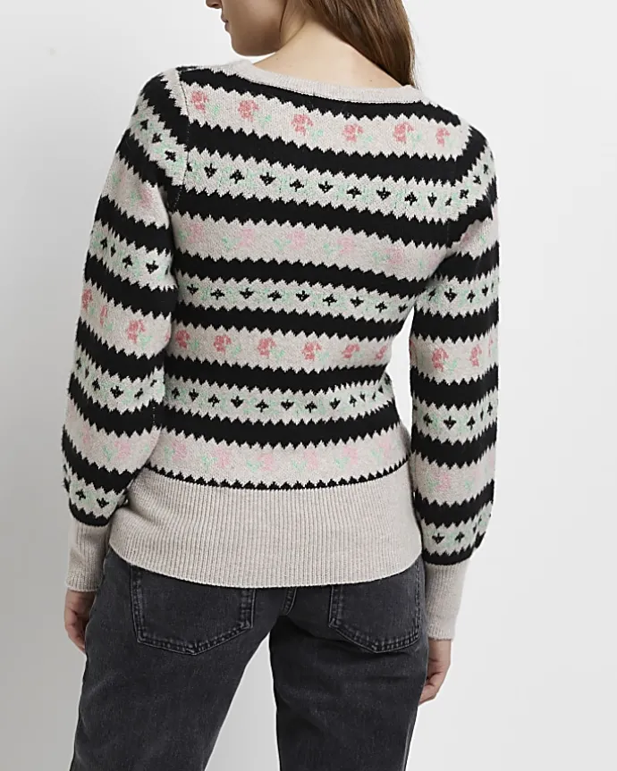 Cream floral fairisle maternity jumper