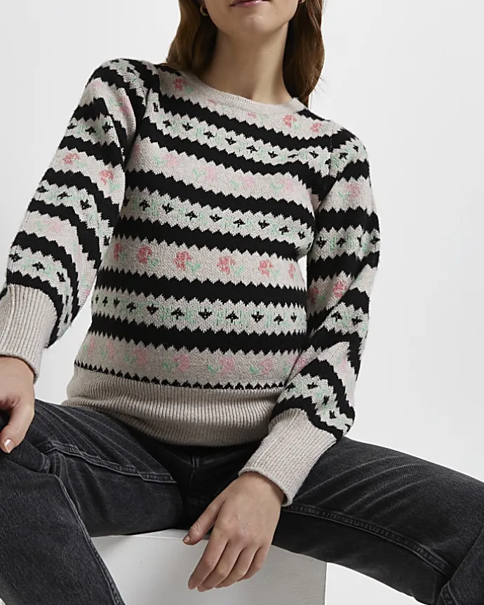 Cream floral fairisle maternity jumper