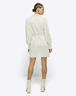 Cream floral tie waist shift mini dress