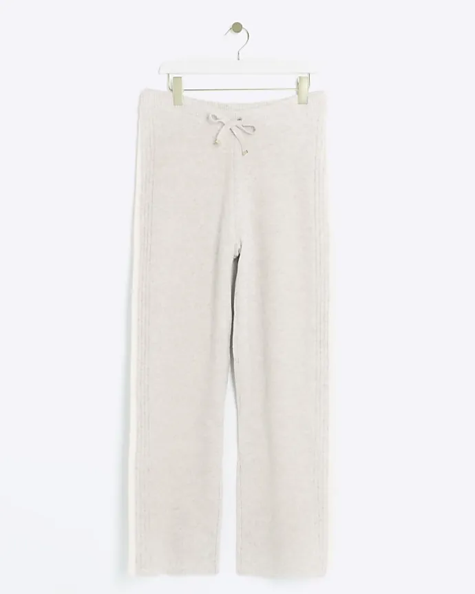 Cream Knit Straight Joggers