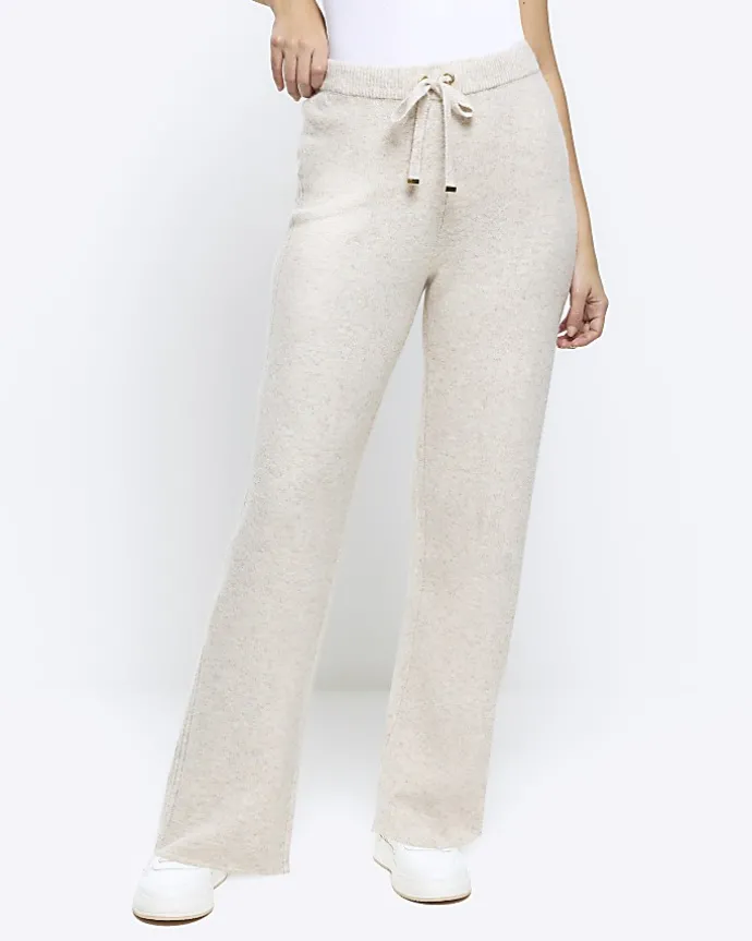 Cream Knit Straight Joggers