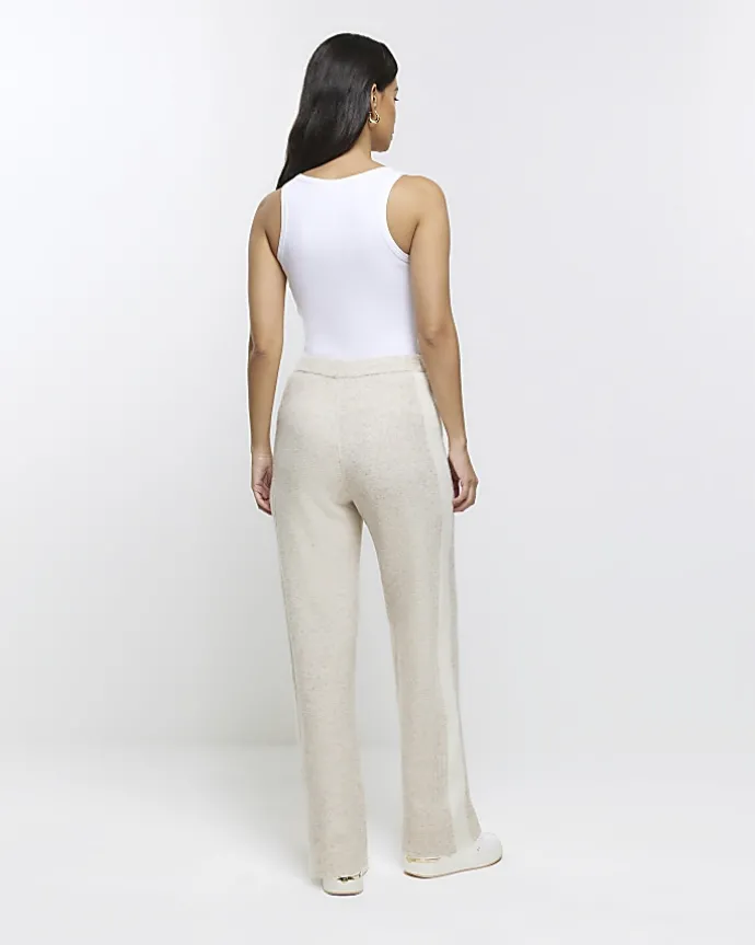 Cream Knit Straight Joggers