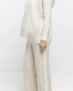 Cream Knit Straight Joggers