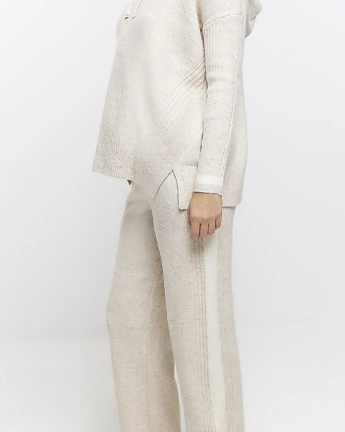 Cream Knit Straight Joggers