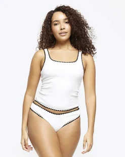 Cream low waist crinkle bikini bottoms