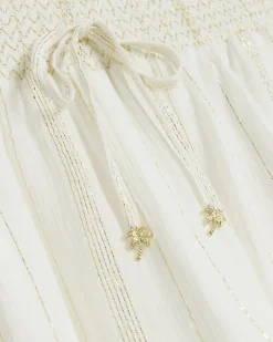 Cream metallic stripe beach shorts