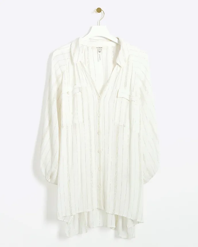 Cream metallic stripe beach shirt