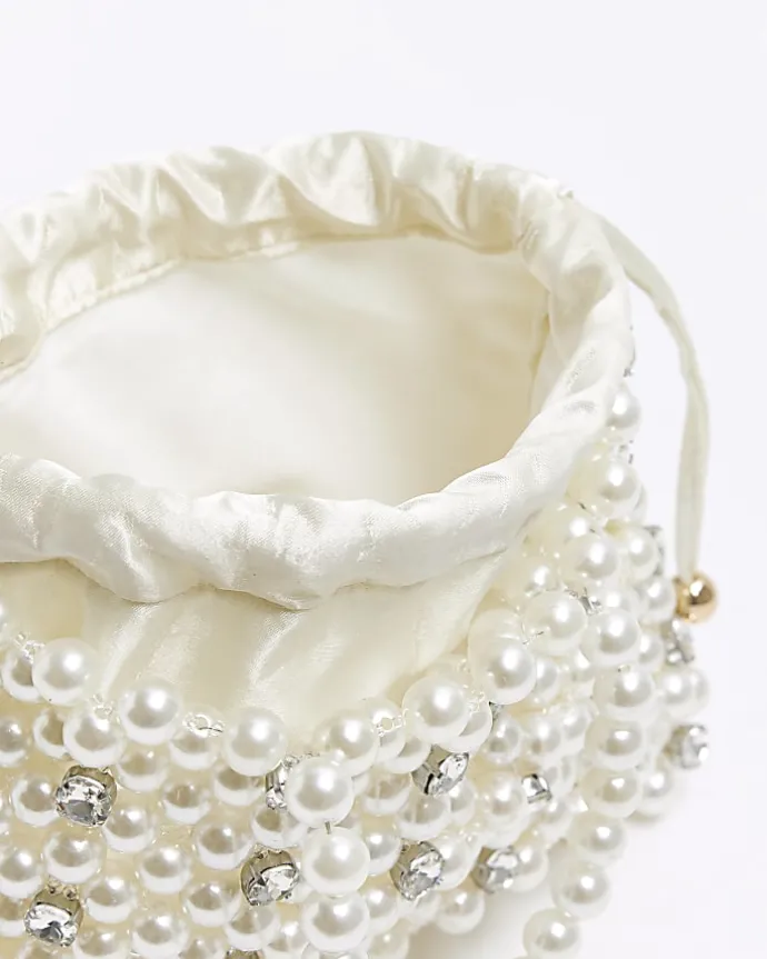 Cream pearl embellished handbag