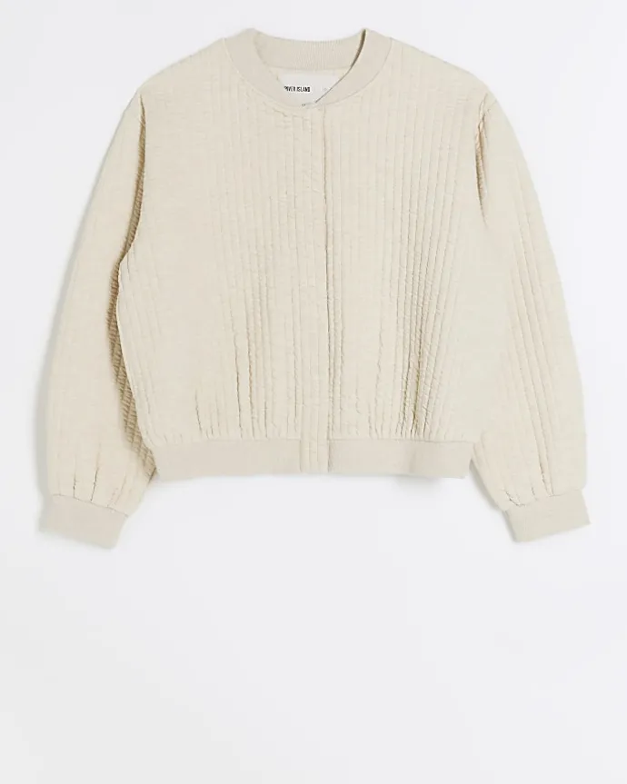 Cream quilted bomber sweatshirt