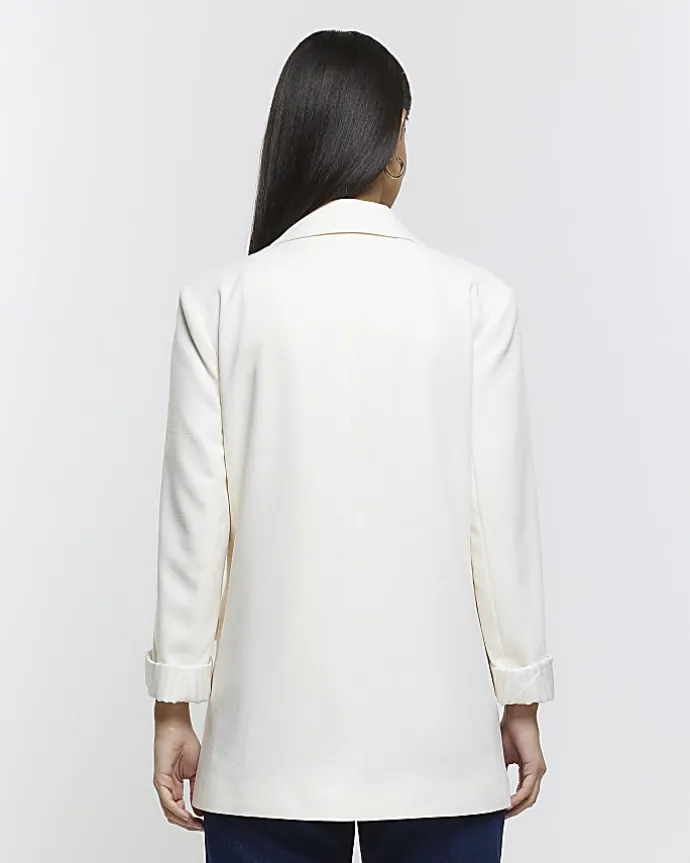 Cream rolled sleeve relaxed blazer