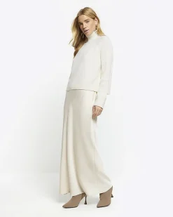 Cream satin high neck hybrid maxi dress
