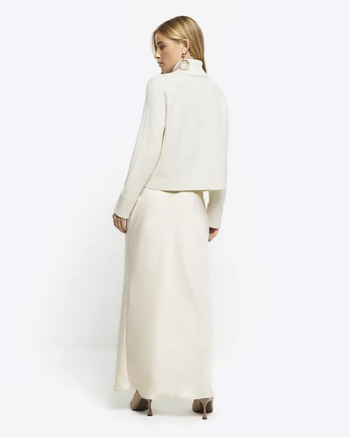 Cream satin high neck hybrid maxi dress