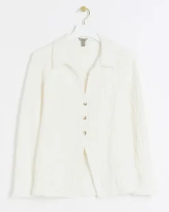 Cream textured long sleeve shirt