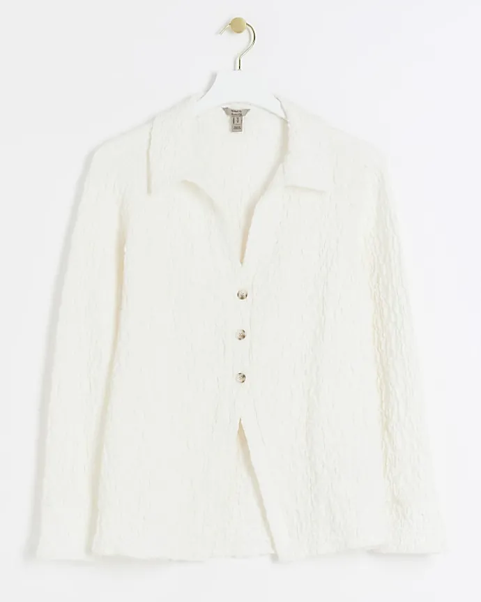 Cream textured long sleeve shirt