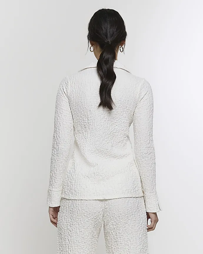 Cream textured long sleeve shirt