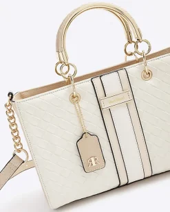 Cream weave tote bag