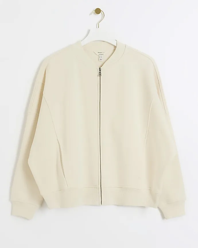 Cream zip up bomber sweatshirt
