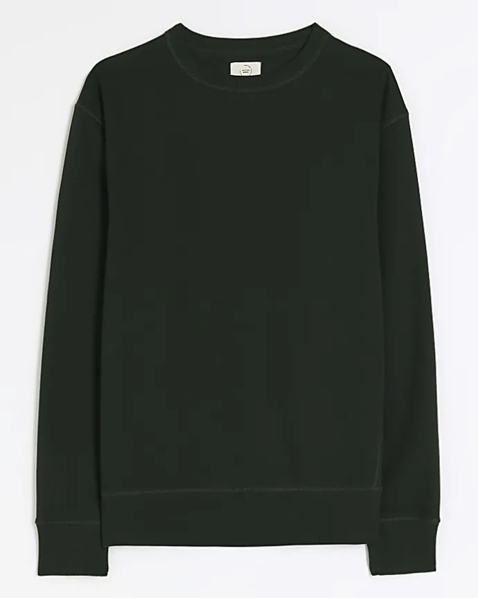 Dark green regular fit plain sweatshirt