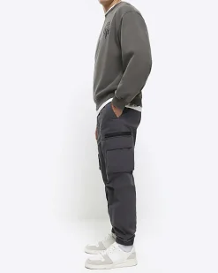 Dark grey regular fit cargo trousers