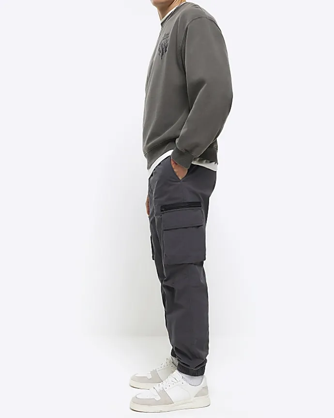 Dark grey regular fit cargo trousers