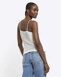 Ecru crochet beaded cami top